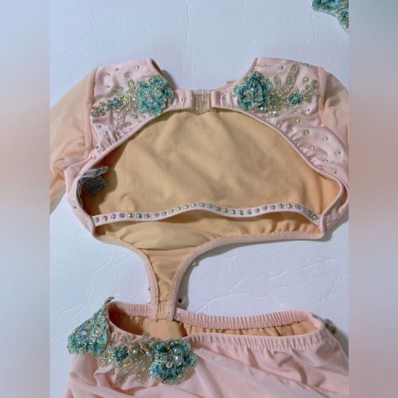 Glamour solo dance costume blush pink rhinestone lyrical XSA-extra small adult - Picture 7 of 14
